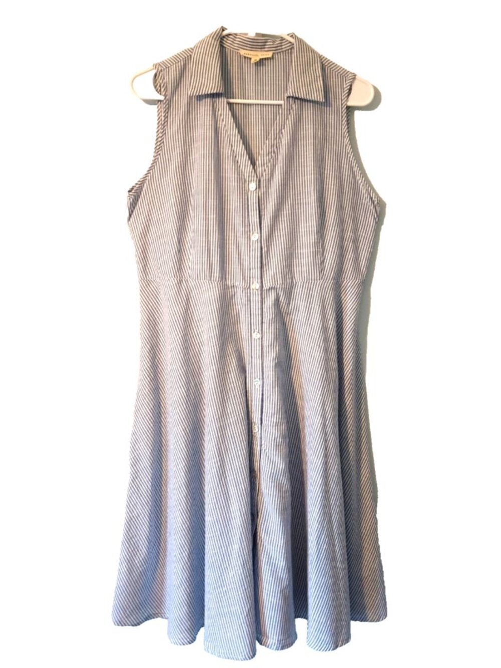 Parallel Skies Blue Striped Sleeveless Midi Shirt Dress Cotton Tieback - Med